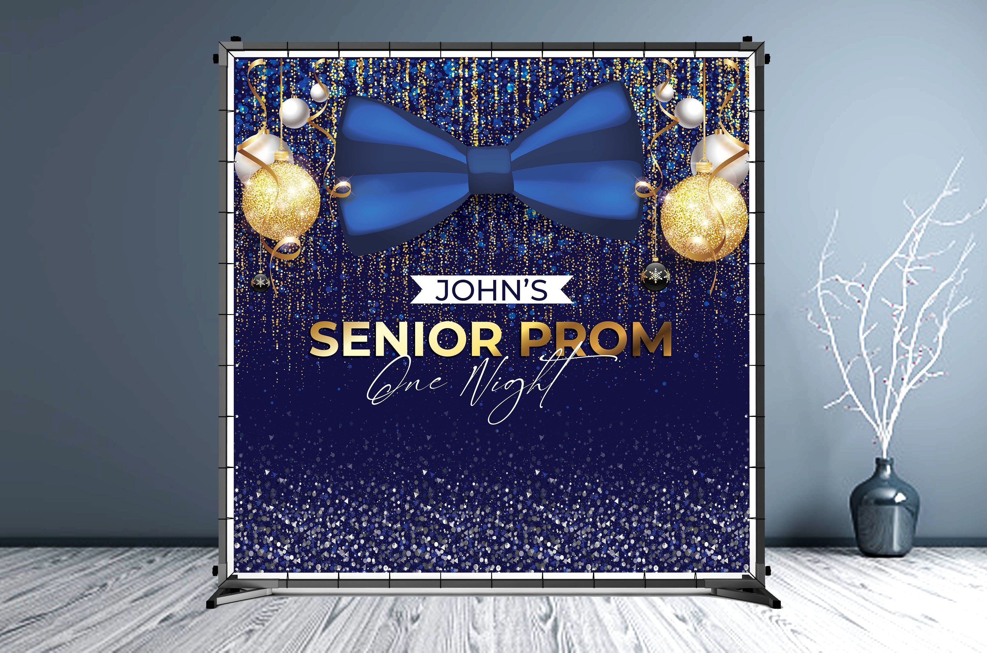 Prom Custom Vinyl Backdrop Gold and Silver Ballons - Hue Design Group