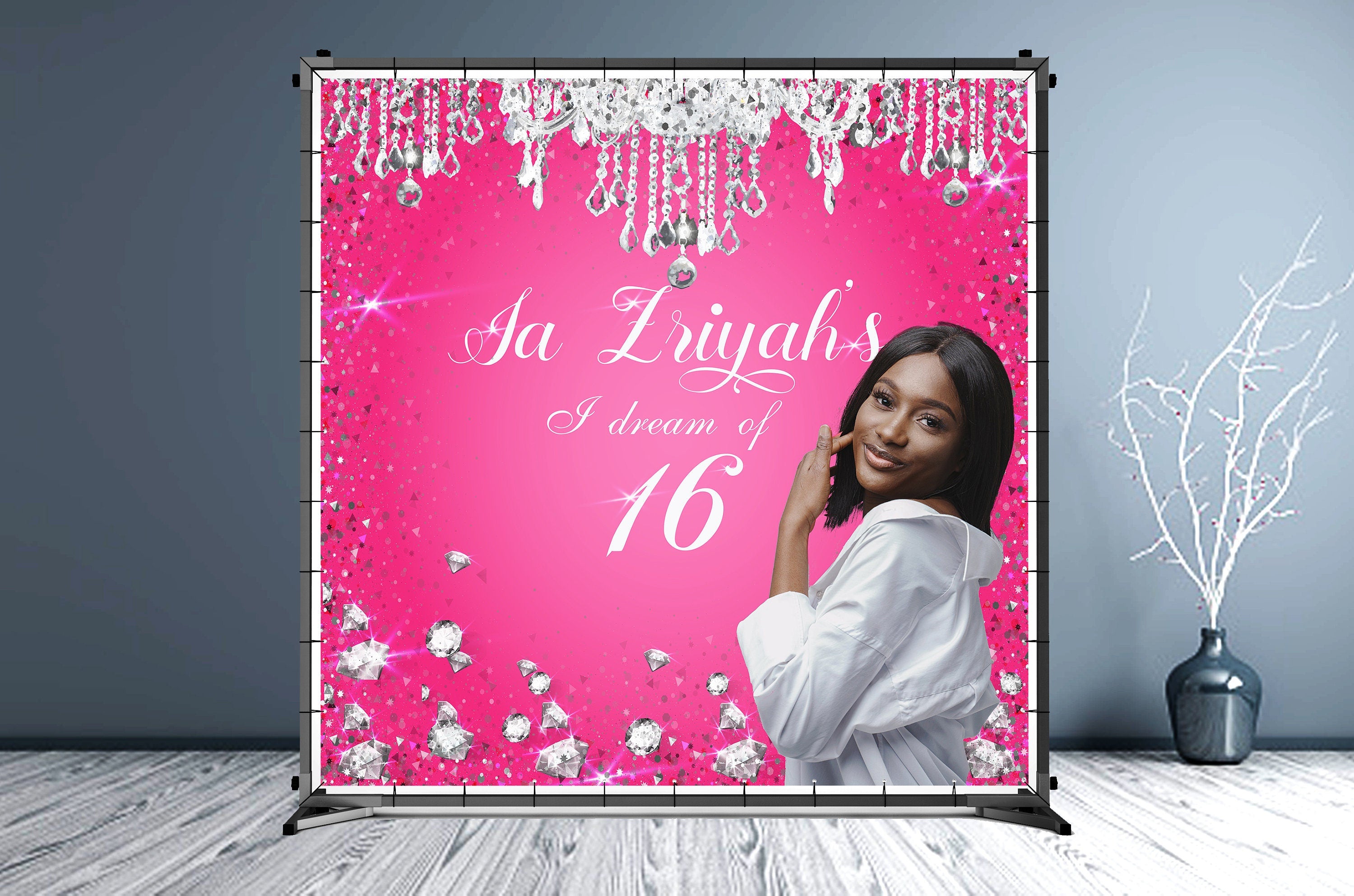 Sweet 16 Hot Pink Custom Vinyl Backdrop - Hue Design Group