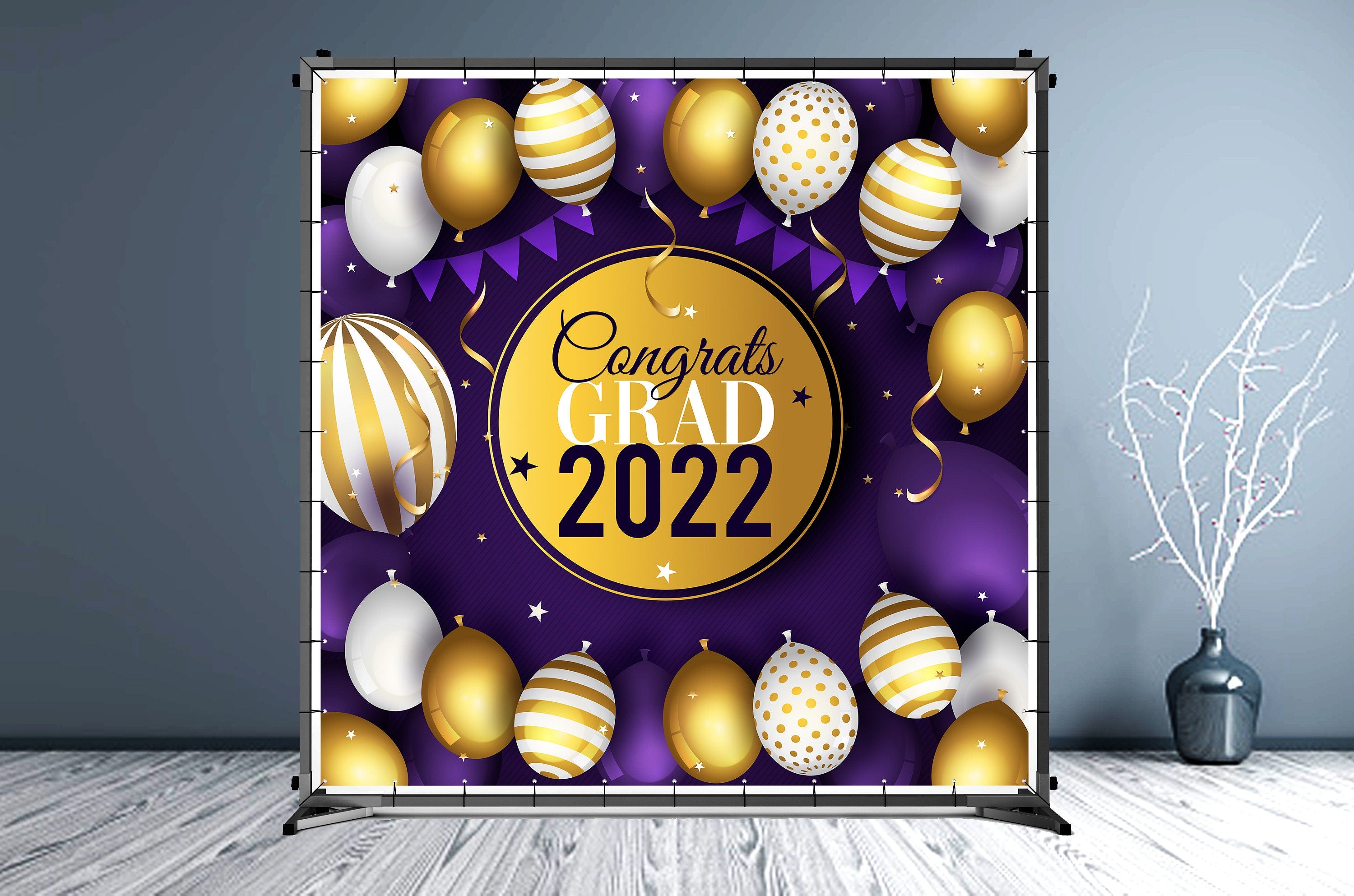 2022 Graduation Purple and Gold Custom Vinyl Backdrop - Hue Design Group