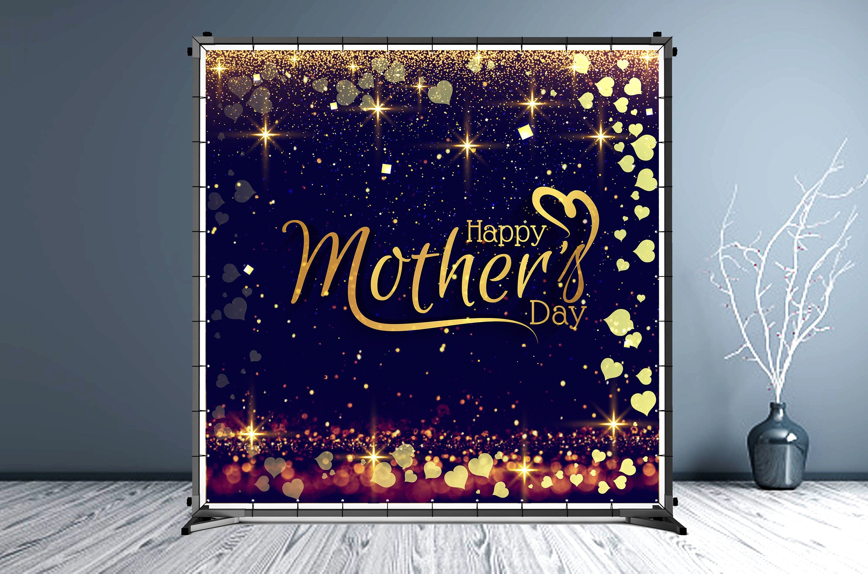 Mother's Day Custom Vinyl Backdrop Purple and Gold - Hue Design Group