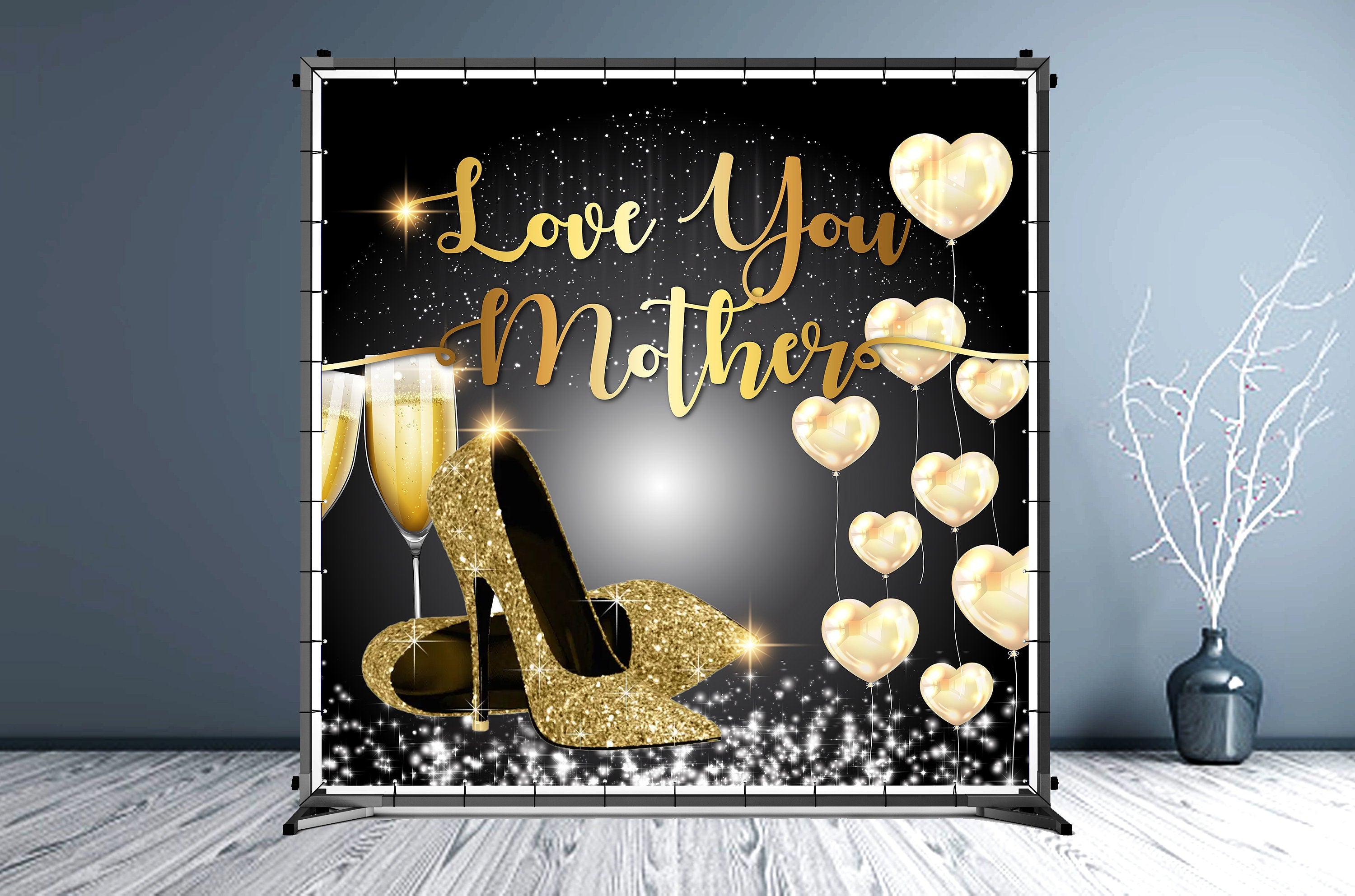 Mother's Day Custom Vinyl Backdrop with Black and Gold - Hue Design Group