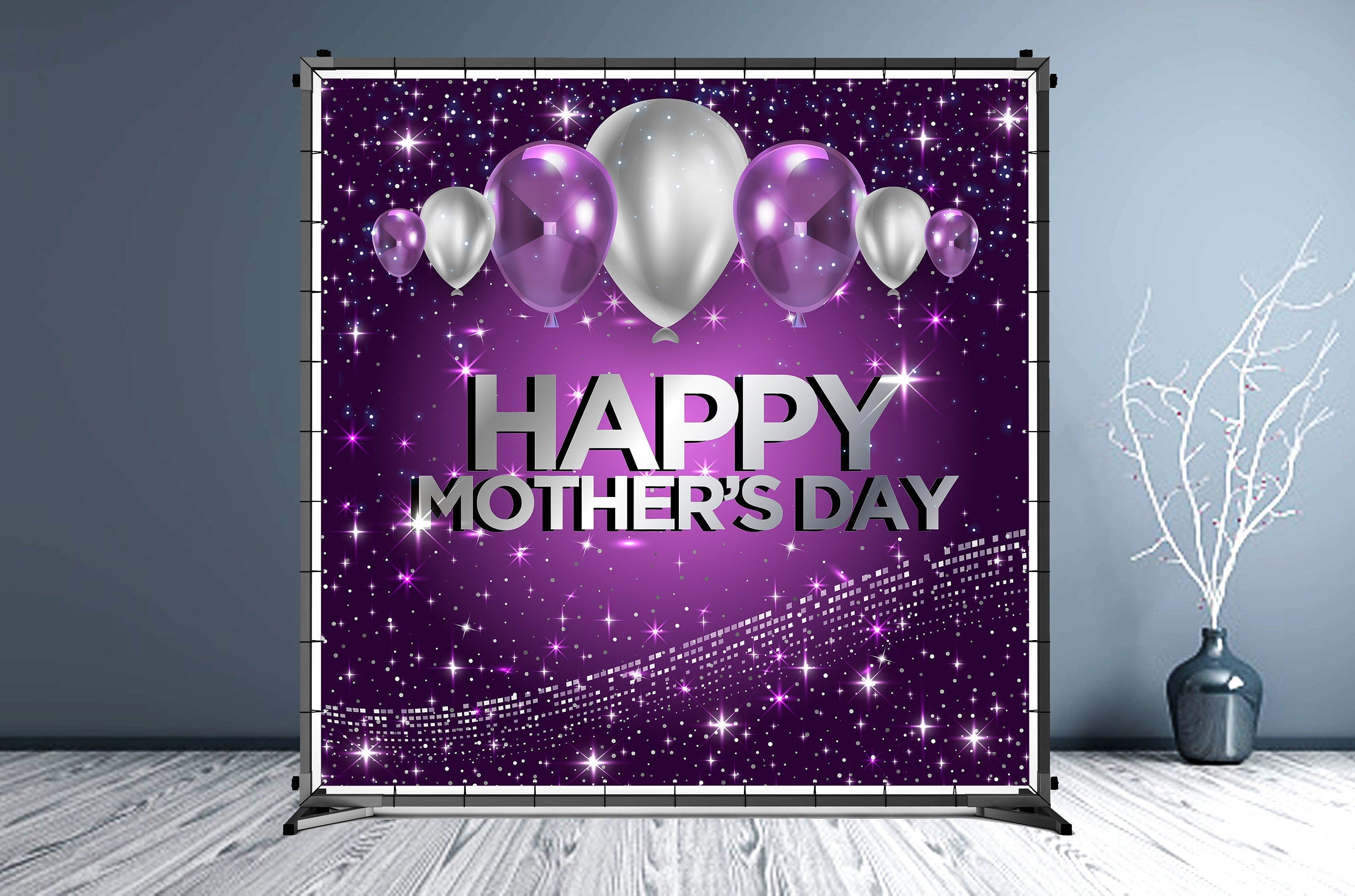 Mother's Day Custom Vinyl Backdrop Purple and Silver - Hue Design Group