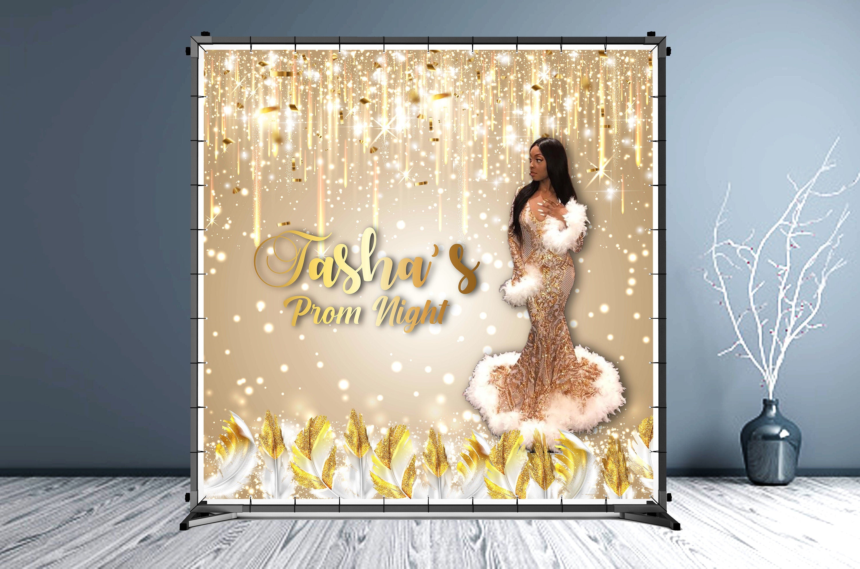 Glitter and Gold Prom Custom Backdrop - Hue Design Group