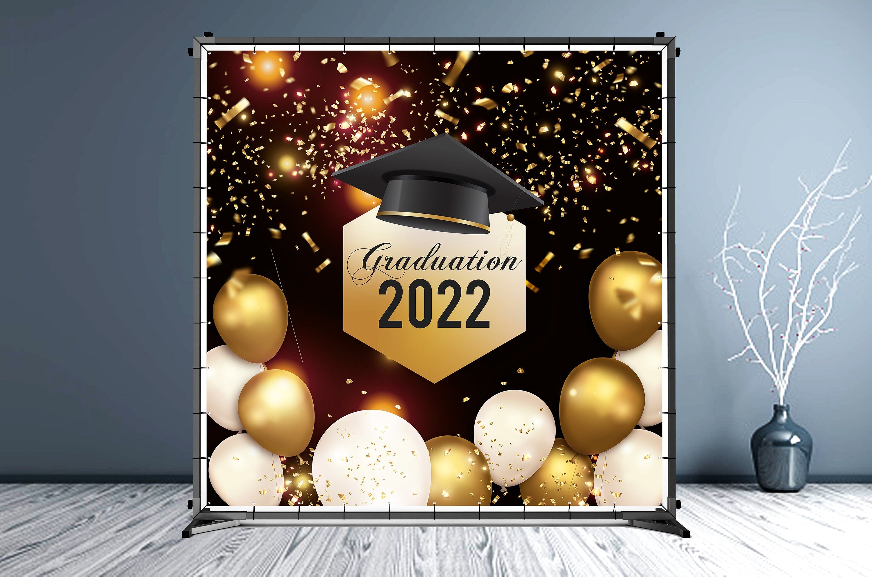 2022 Graduation Gold Custom Vinyl Backdrop - Hue Design Group