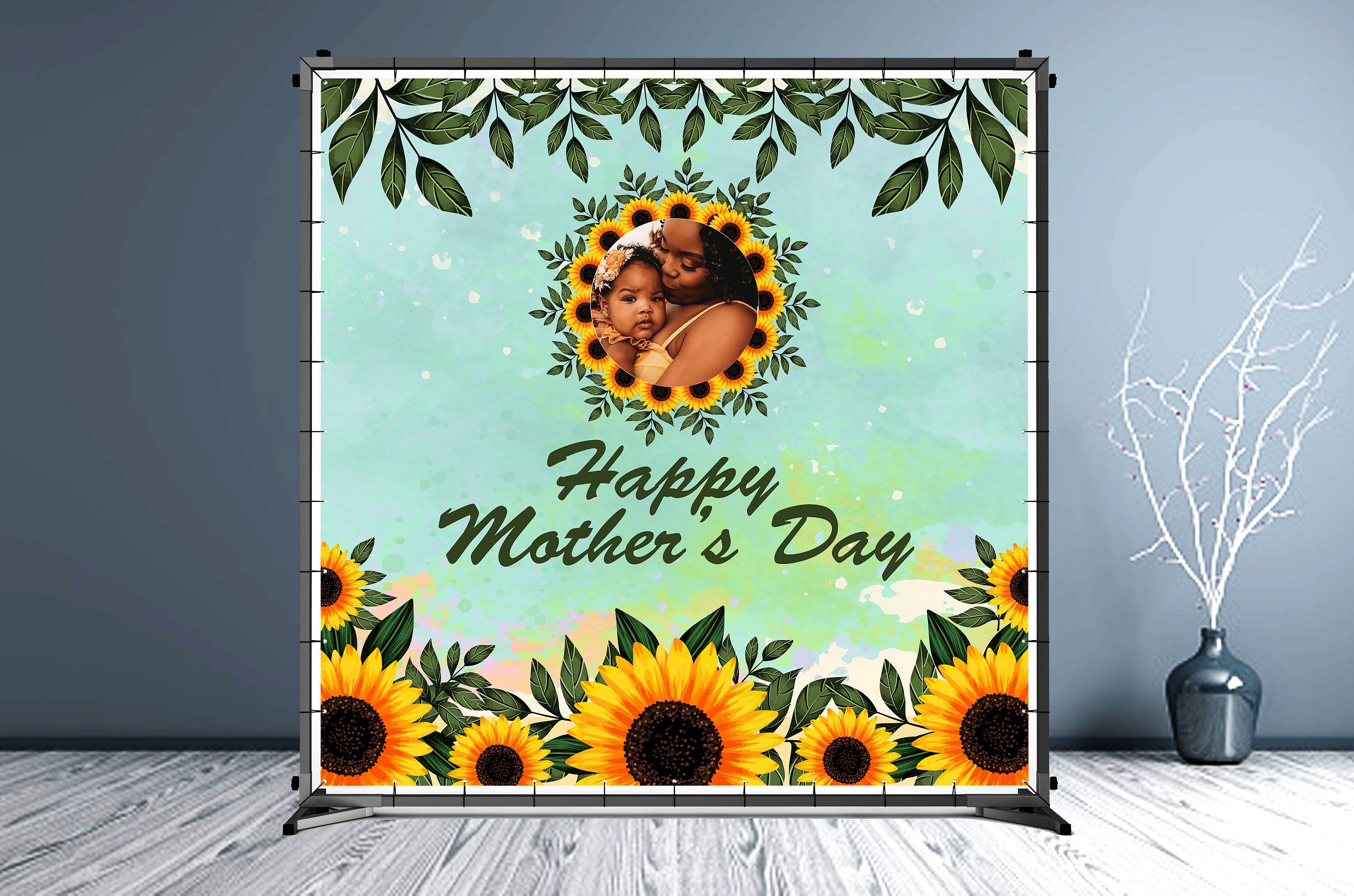 Mother's Day Custom Vinyl Backdrop with Sunflowers - Hue Design Group
