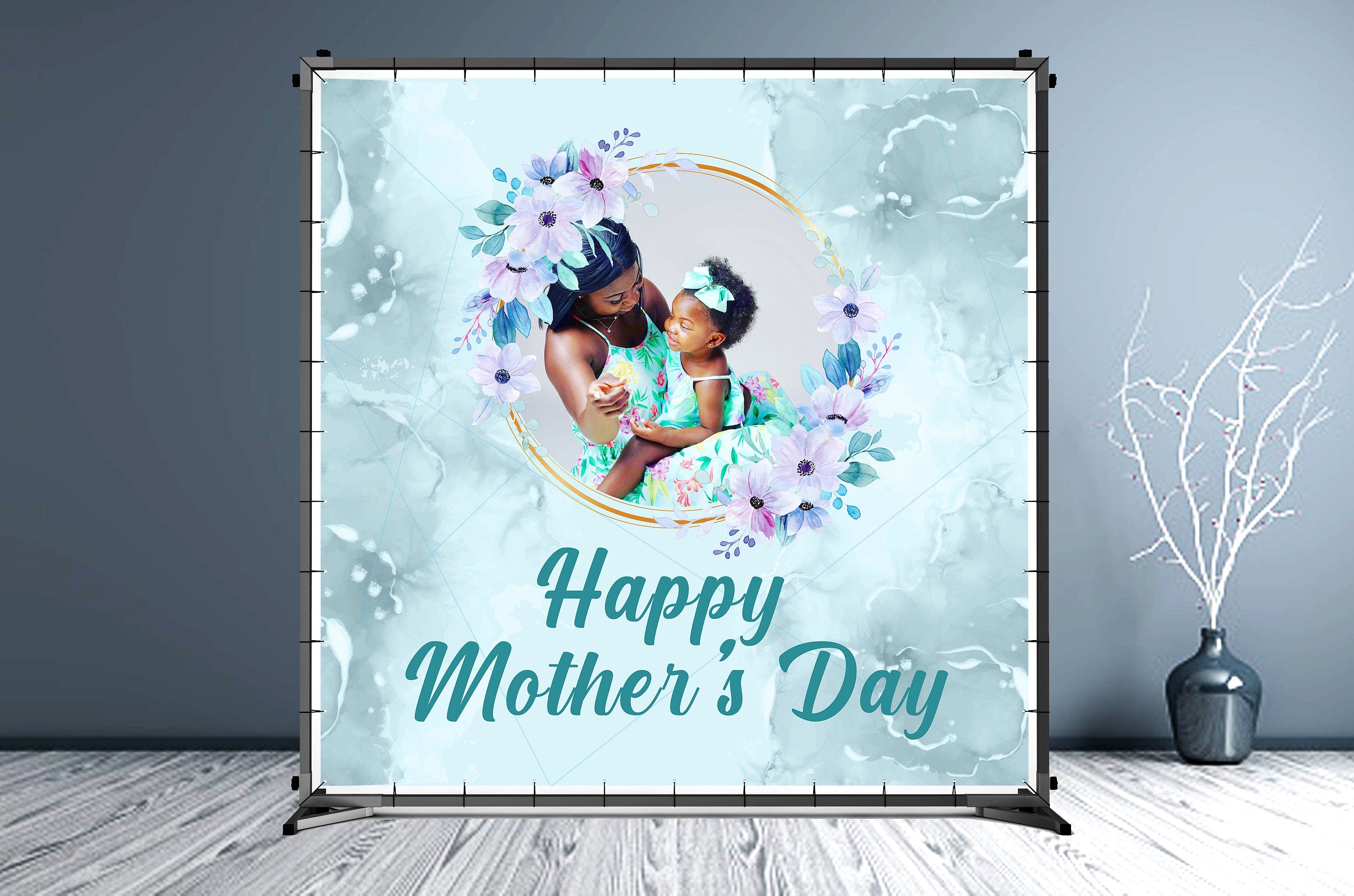 Mother's Day Custom Vinyl Backdrop with Hearth - Hue Design Group