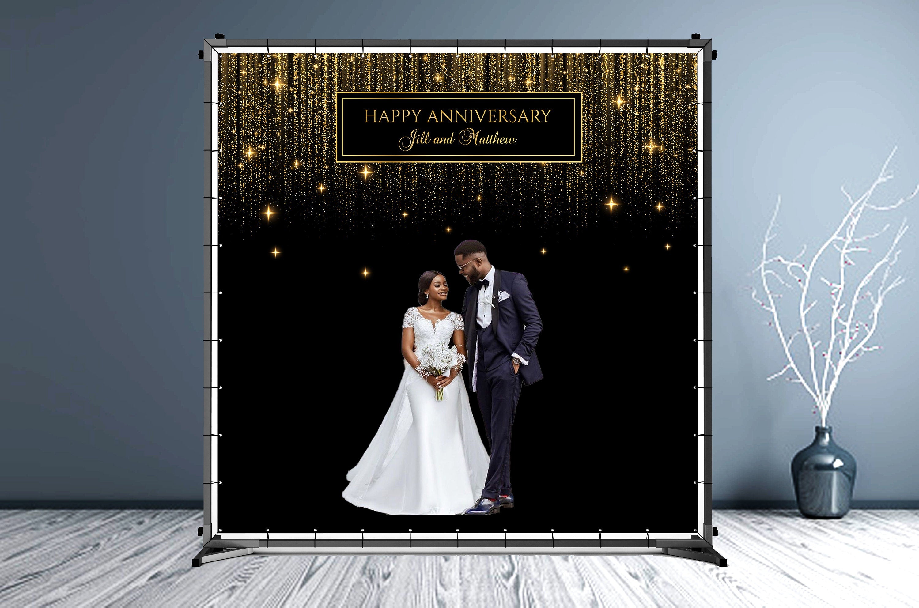 Wedding Anniversary Custom Vinyl Backdrop - Hue Design Group