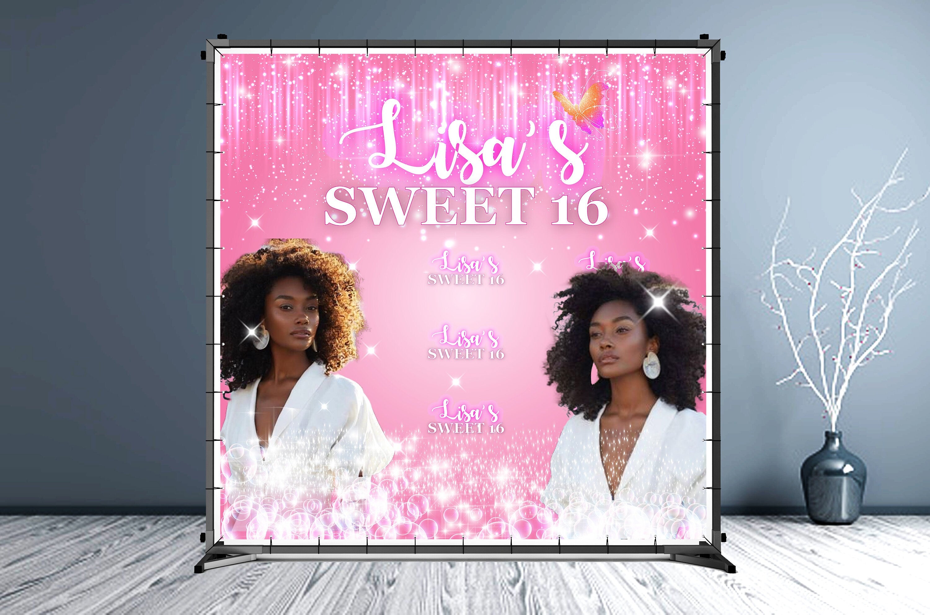 Sweet 16 Happy Birthday Custom Vinyl Backdrop - Hue Design Group