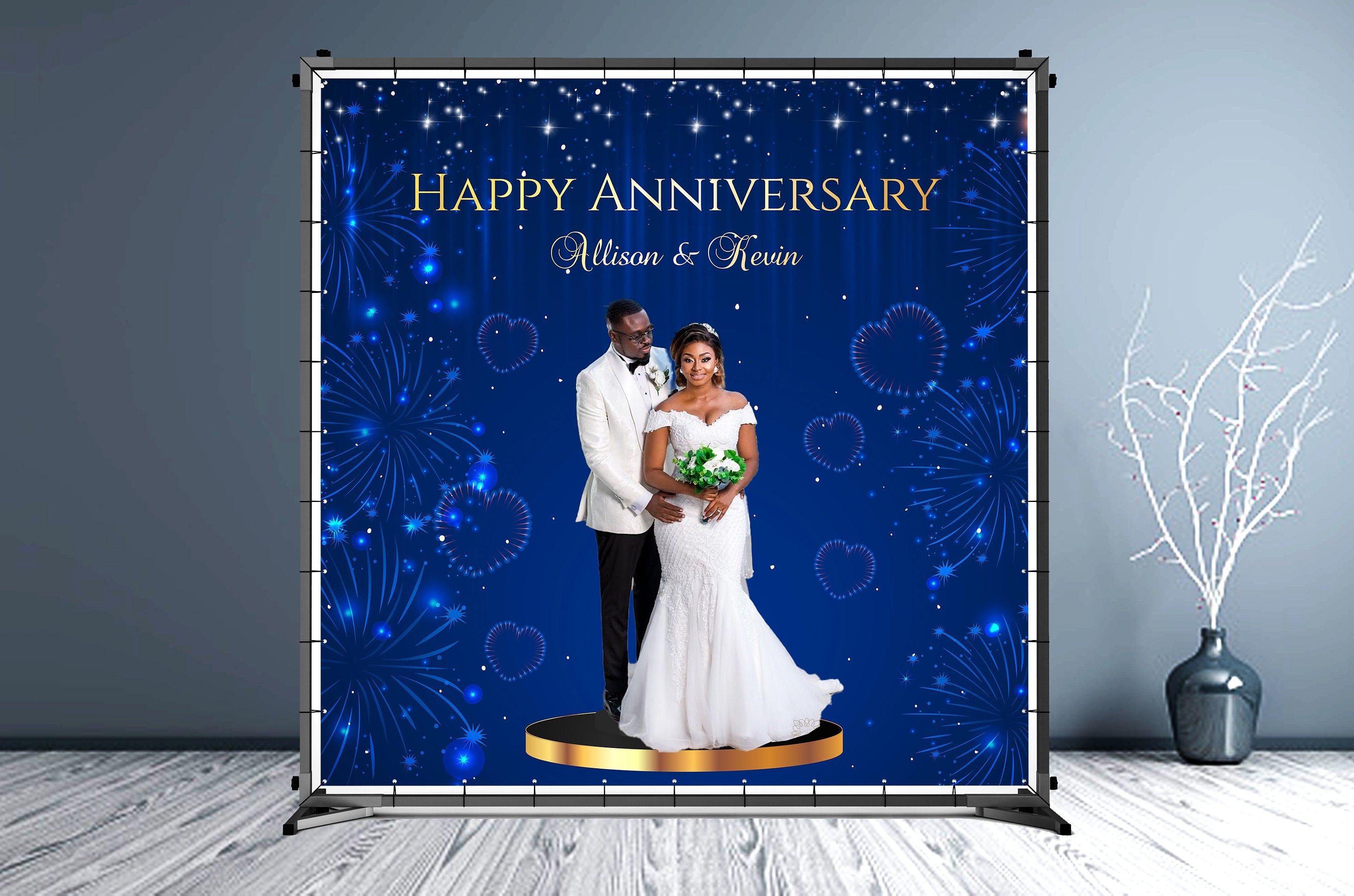 Anniversary Custom Vinyl Backdrop Royal Blue - Hue Design Group