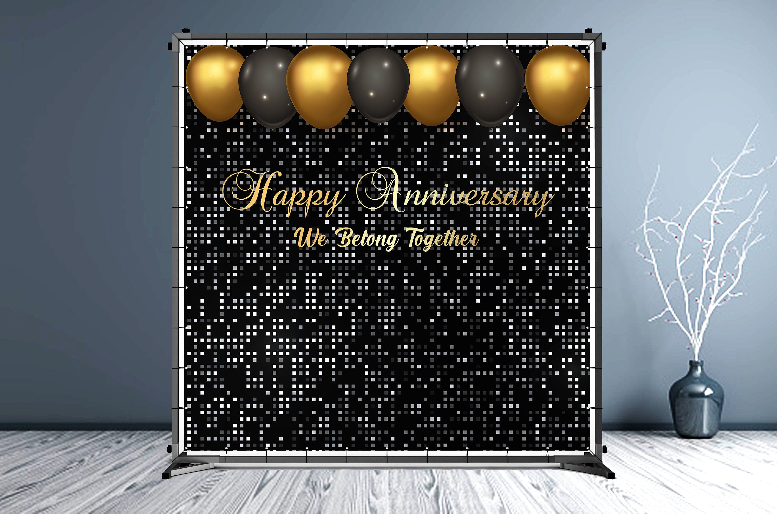 Anniversary Custom Vinyl Backdrop Black and Gold - Hue Design Group