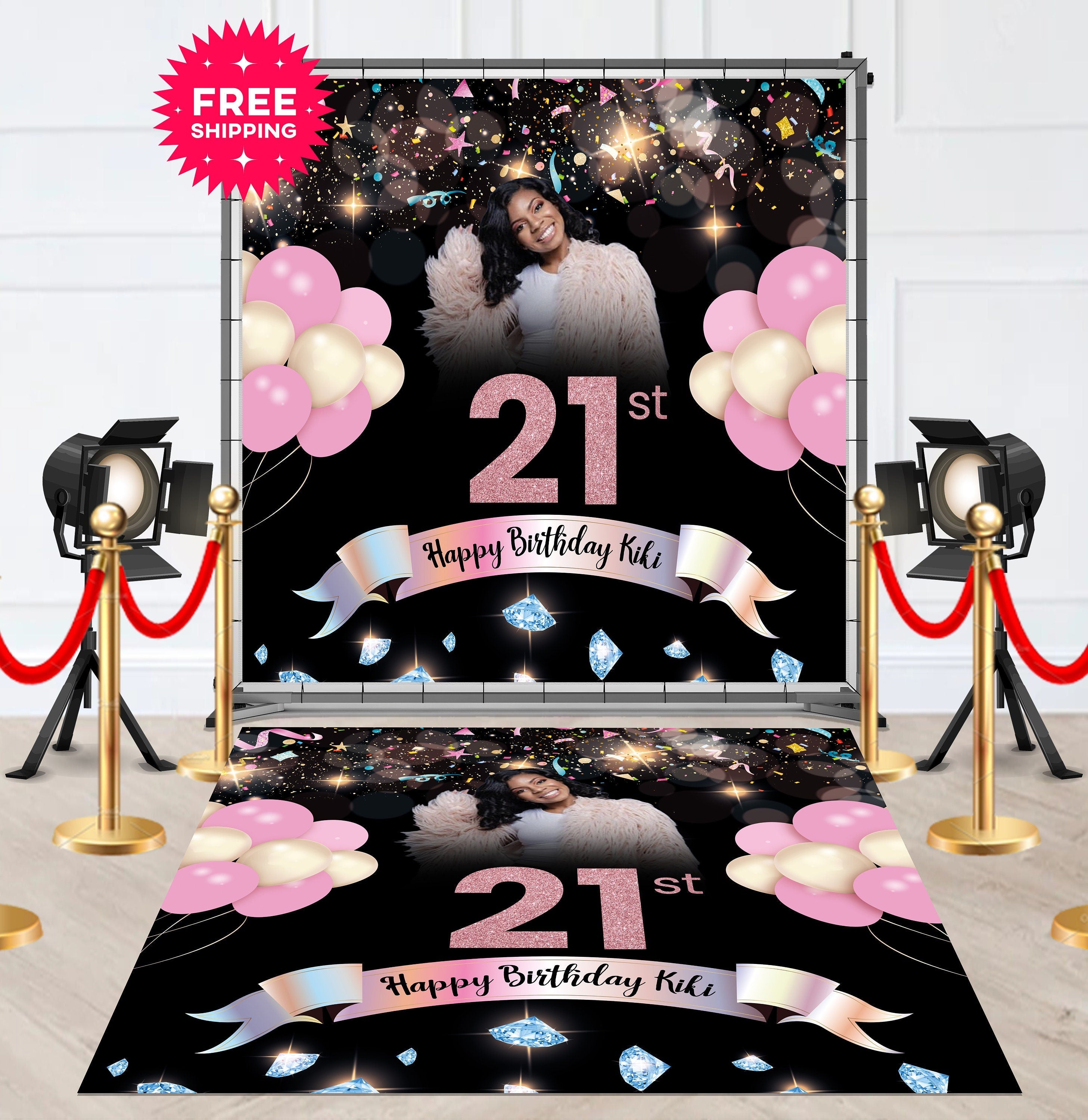 21st Birthday Removable Floor Decal Runner with Diamonds - Hue Design Group