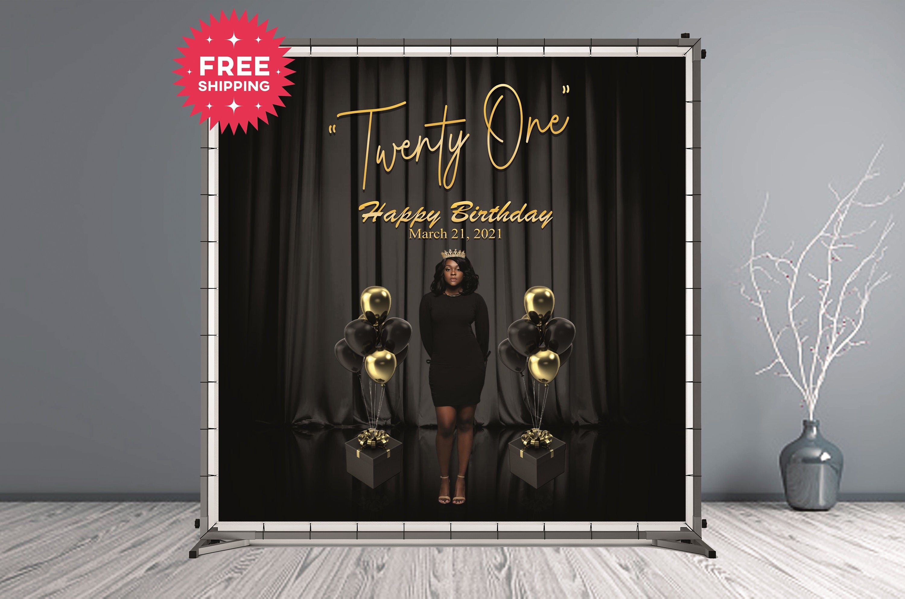 21st Birthday Custom Vinyl Backdrop - Hue Design Group