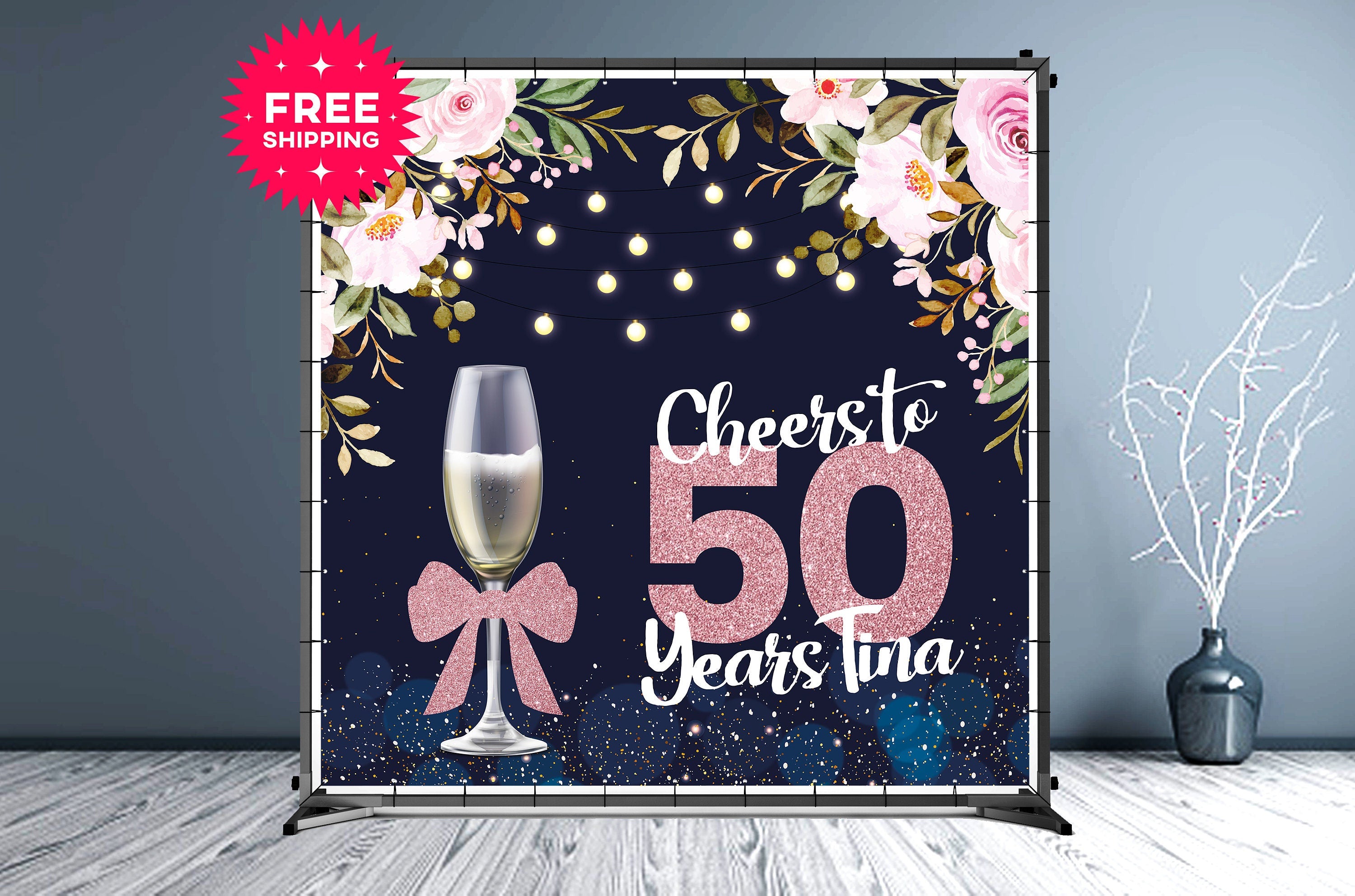 50th Birthday Custom Vinyl Backdrop - Hue Design Group