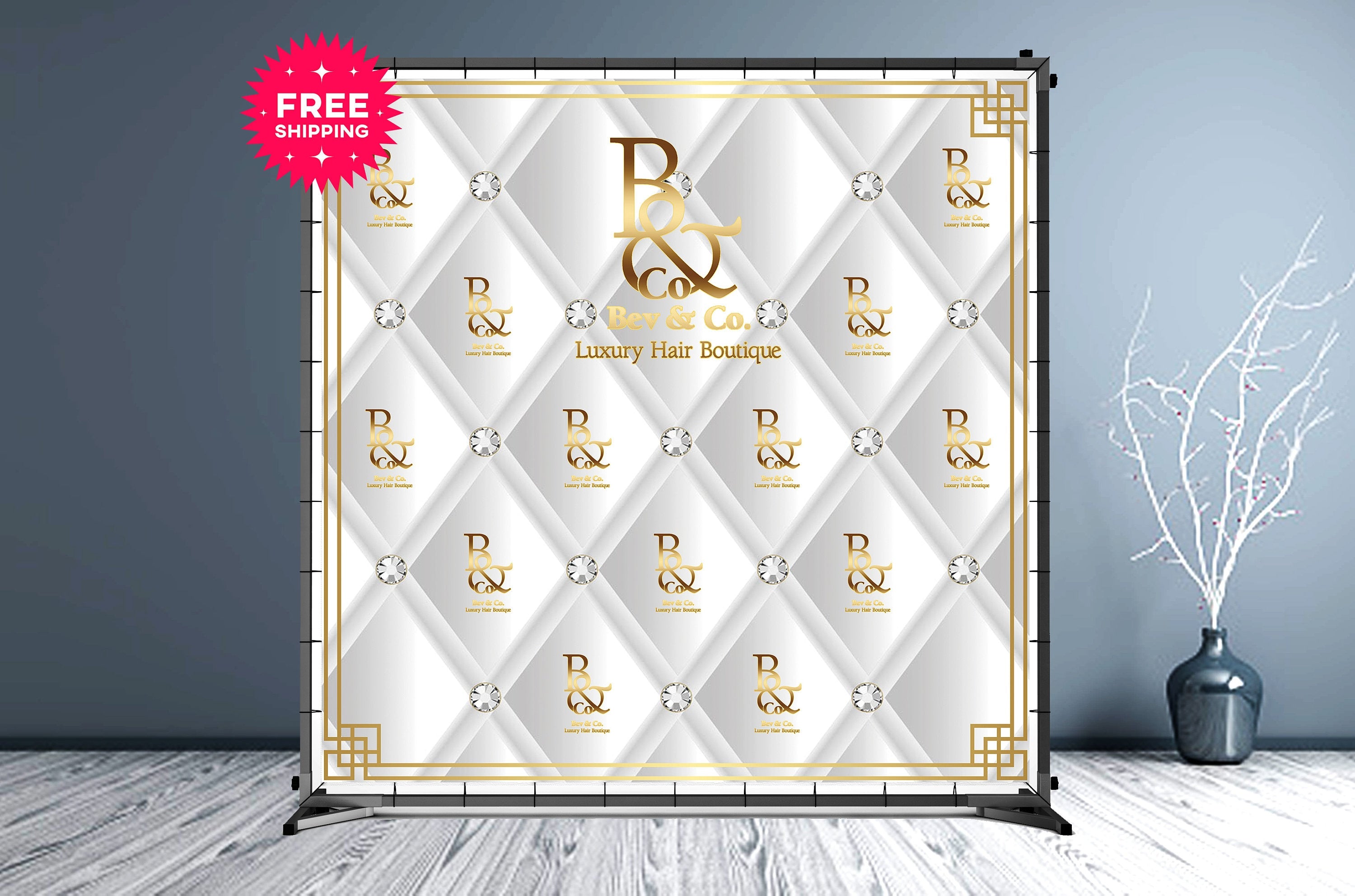 Tufted Pattern with Diamonds and Business Logo Custom Backdrop - Hue Design Group