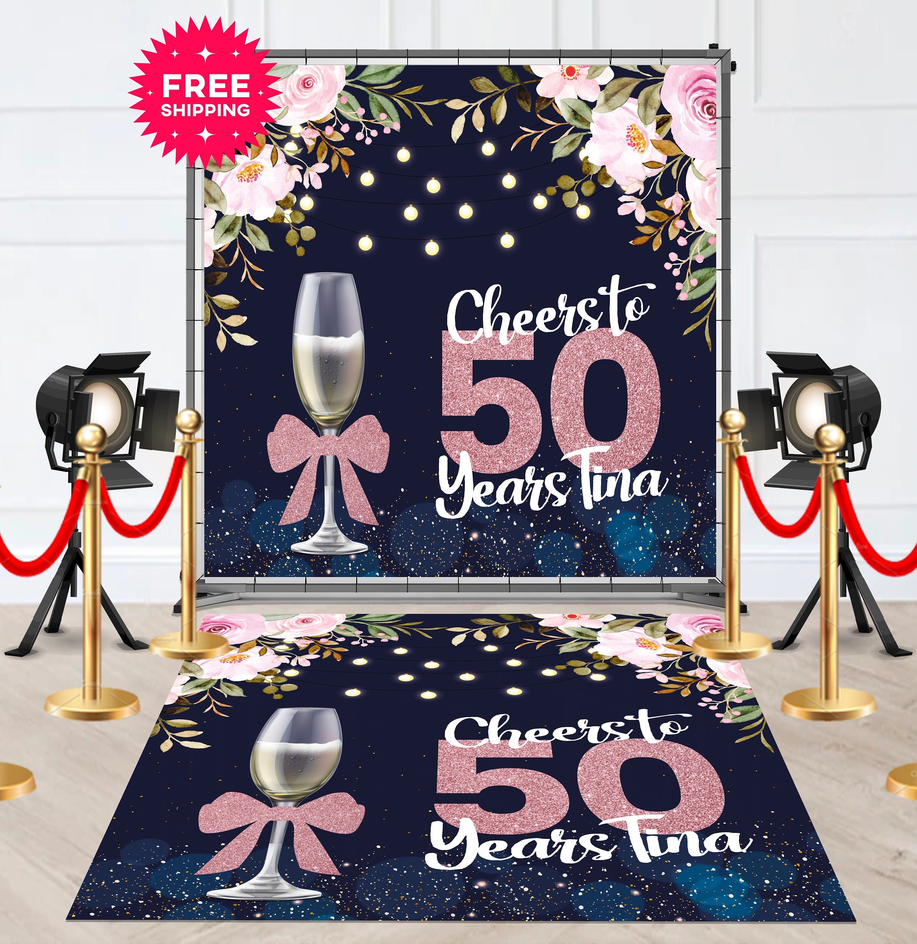 50th Birthday Removable Floor Decal Runner with Champagne Glass - Hue Design Group