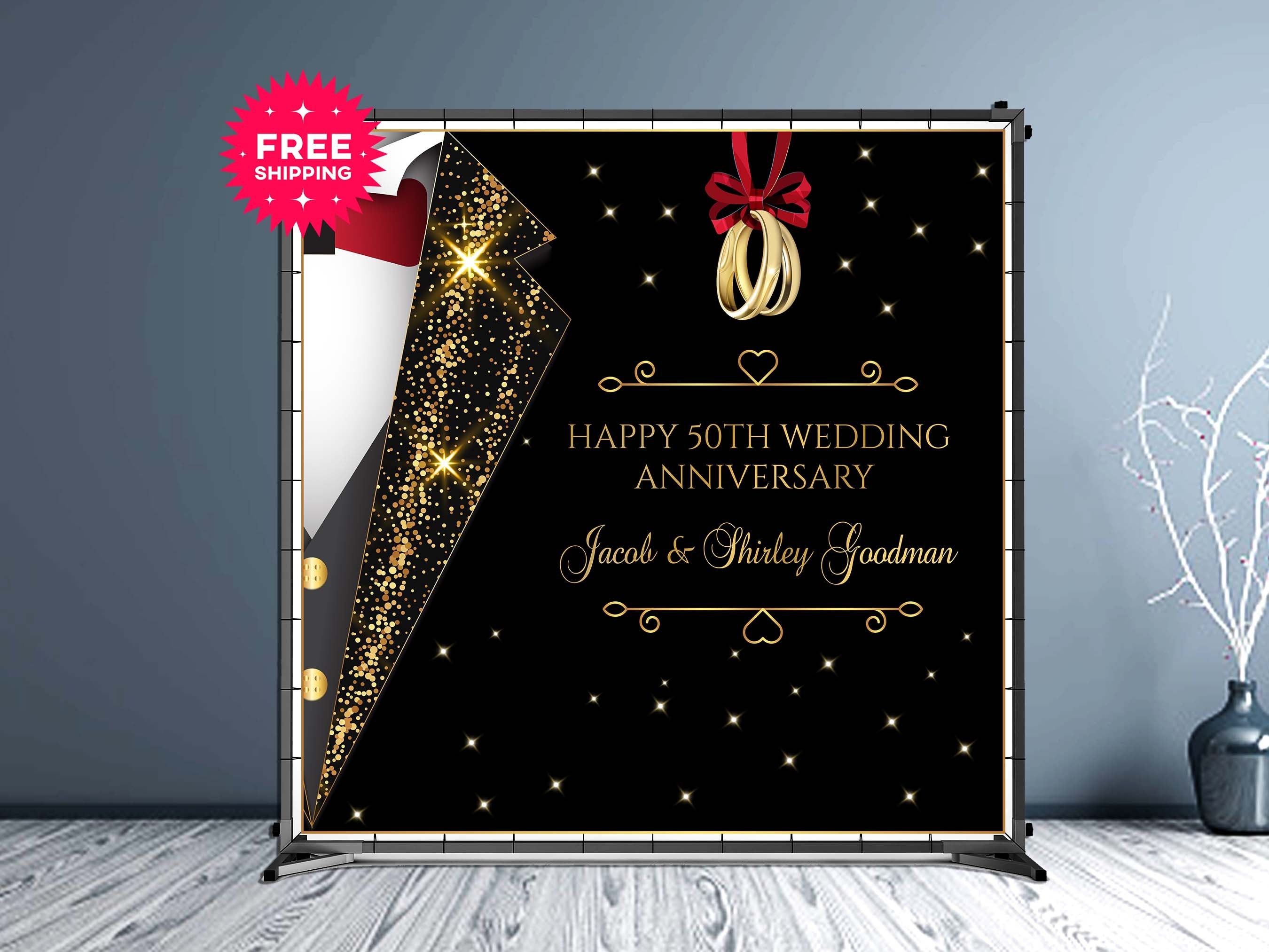 Wedding Anniversary Custom Vinyl Backdrop - Hue Design Group