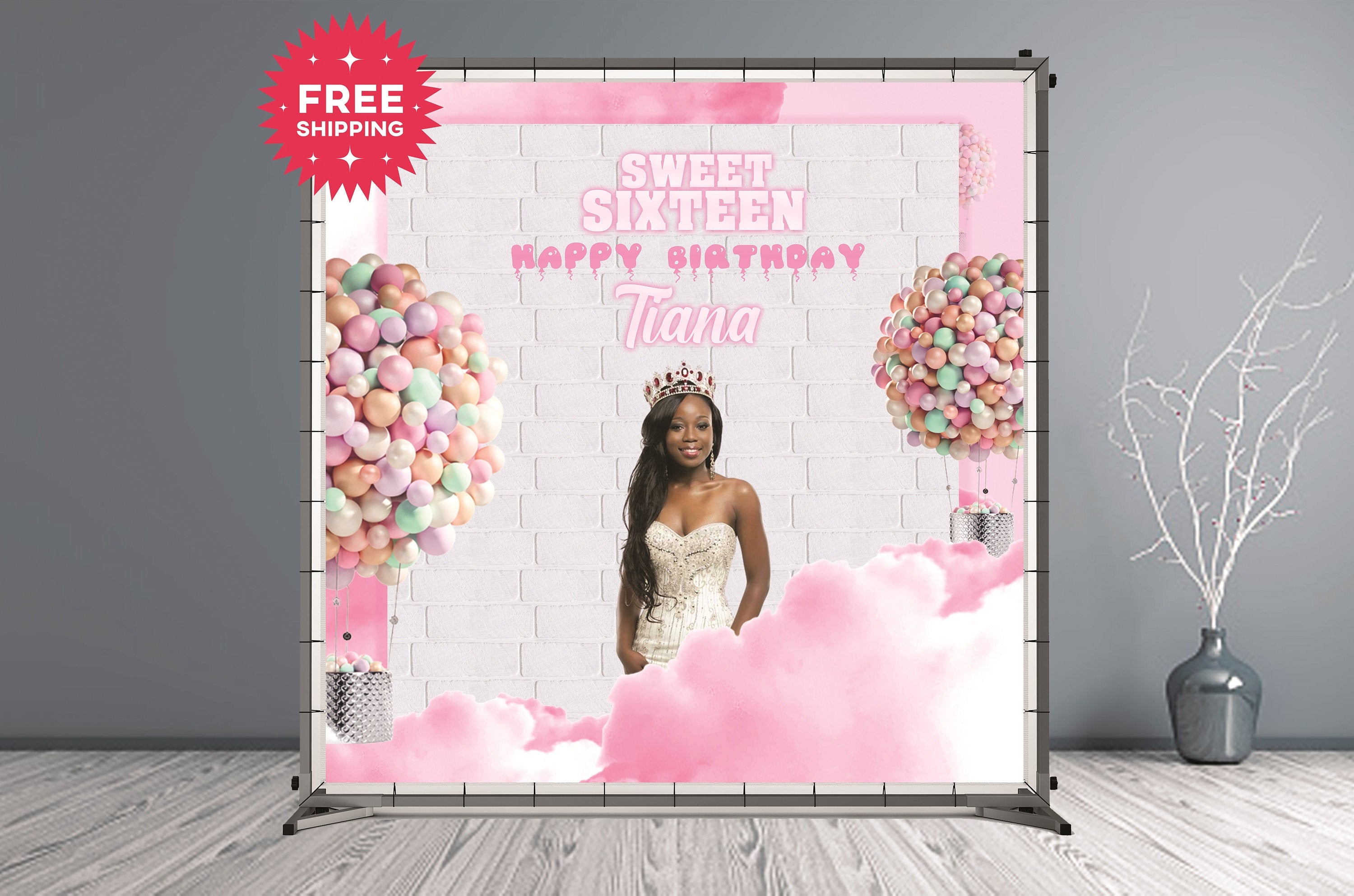 Sweet 16 Custom Vinyl Backdrop Candy Theme - Hue Design Group