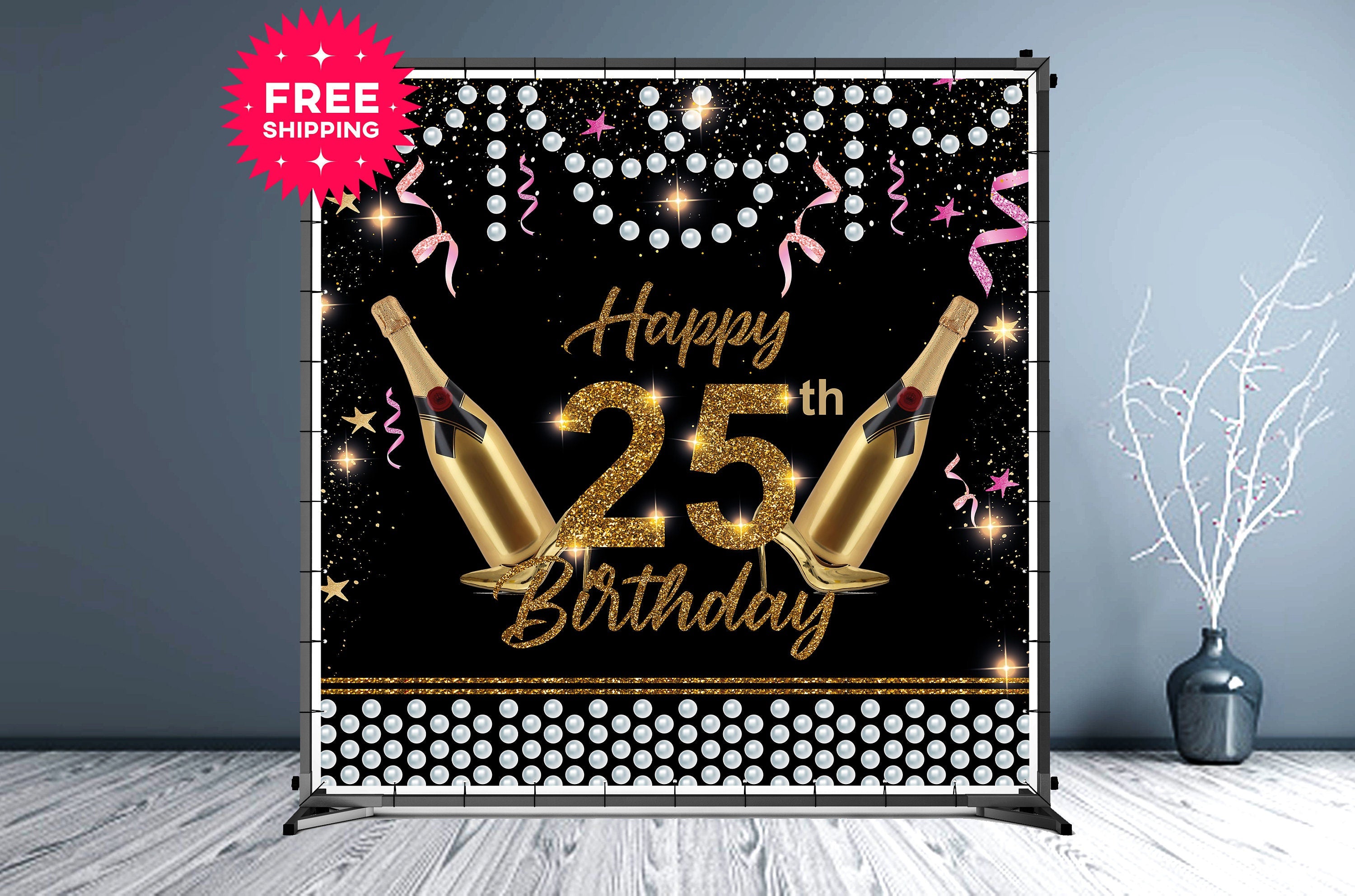 25th Birthday Custom Vinyl Backdrop - Hue Design Group