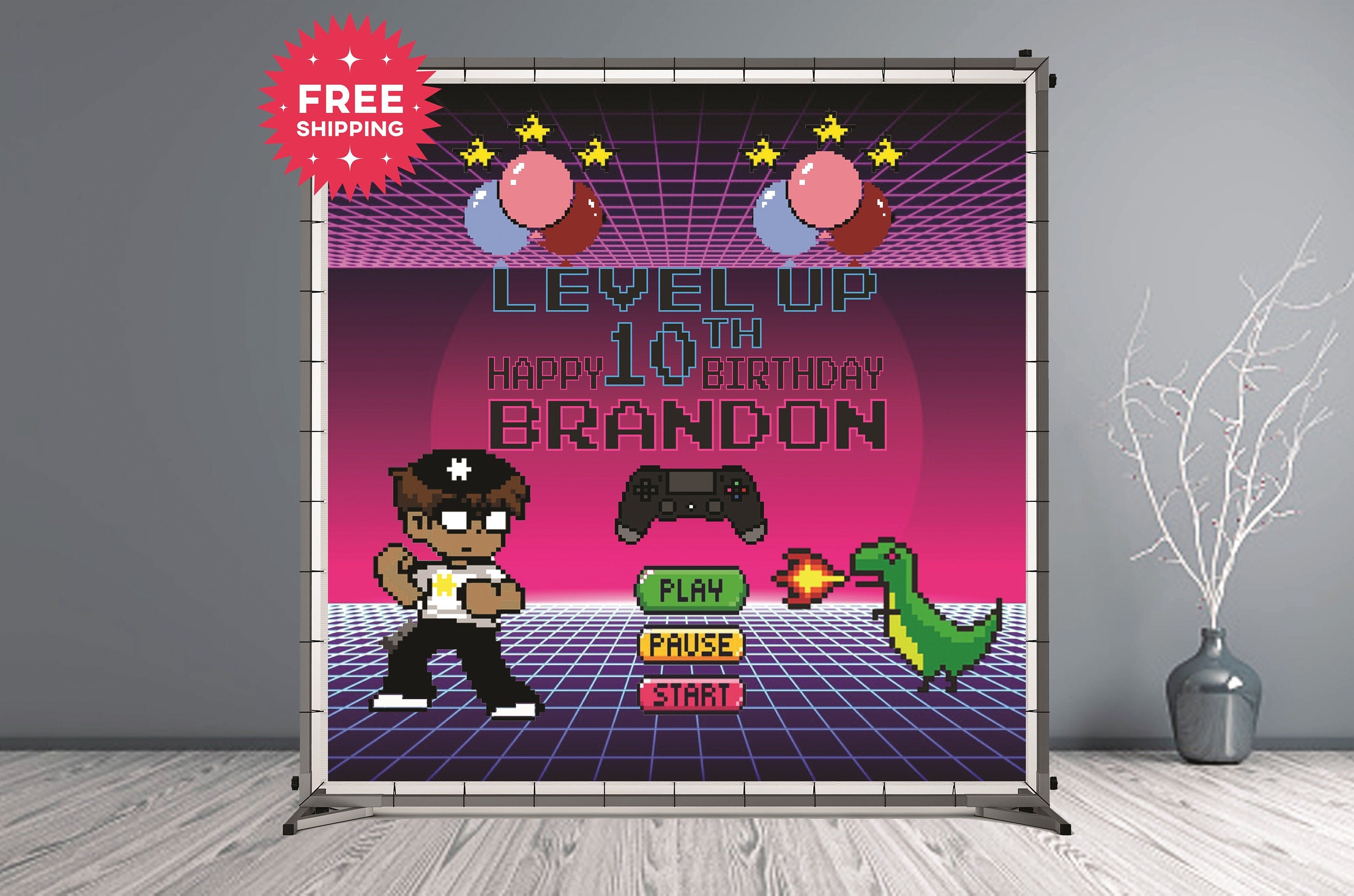 Kids Birthday Custom Vinyl Backdrop Game Theme - Hue Design Group
