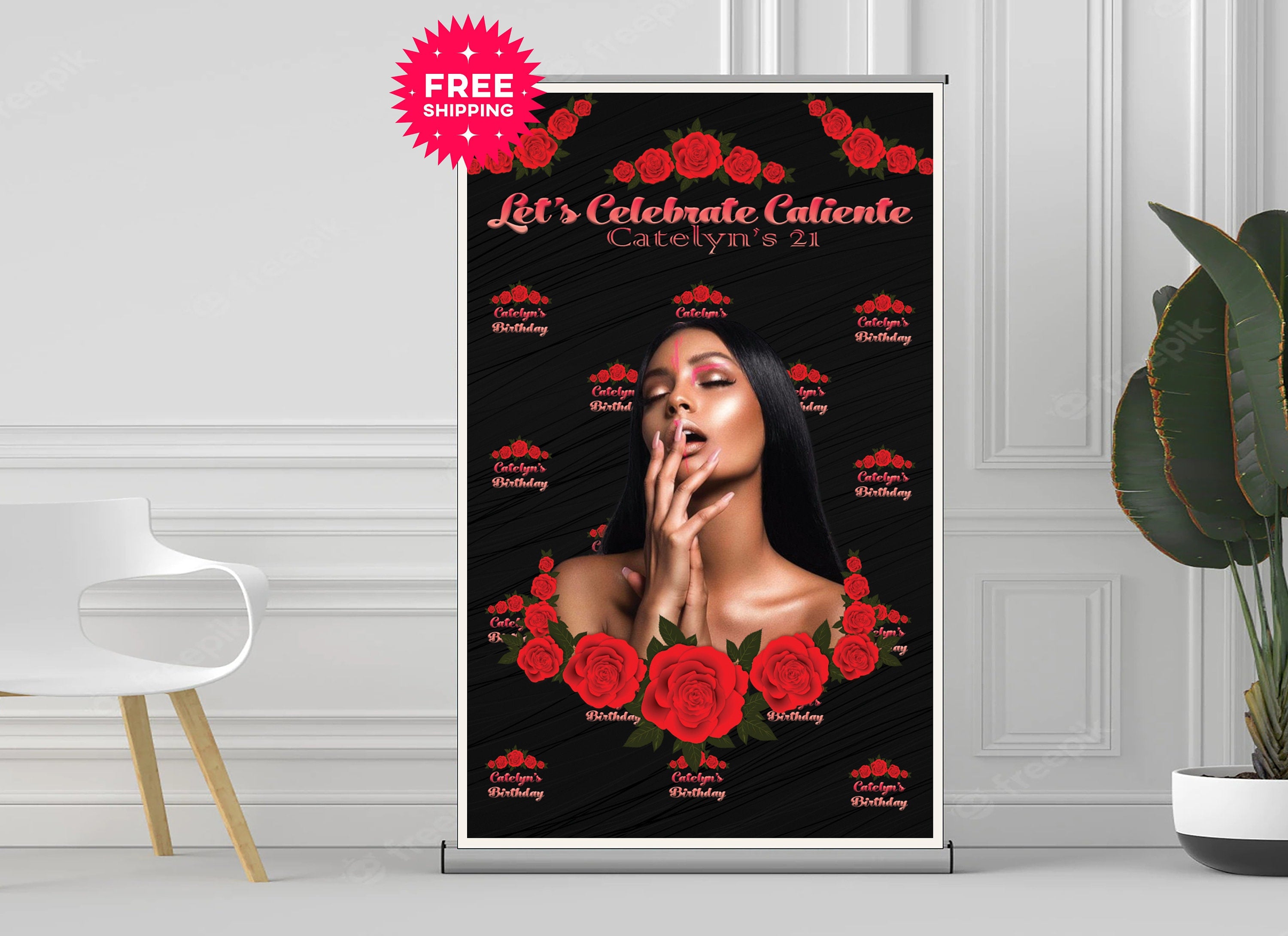 21st Birthday Retractable Banner Red Roses - Hue Design Group