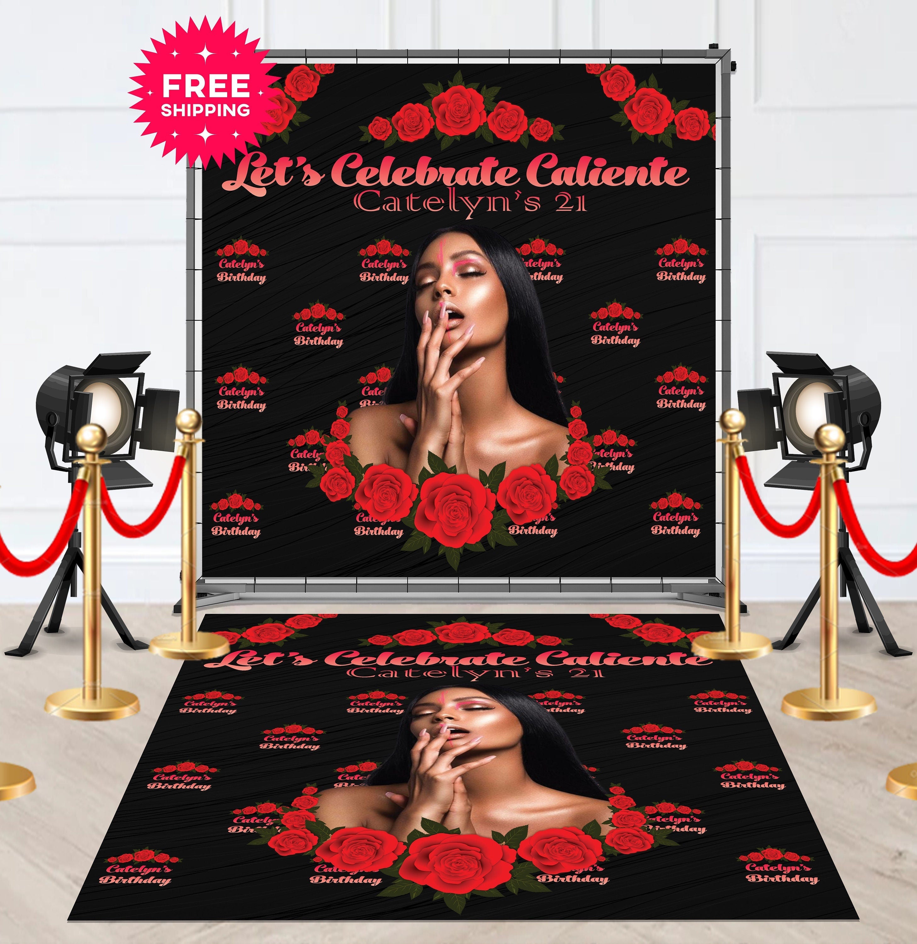 21st Birthday Removable Floor Decal Runner with Red Roses - Hue Design Group