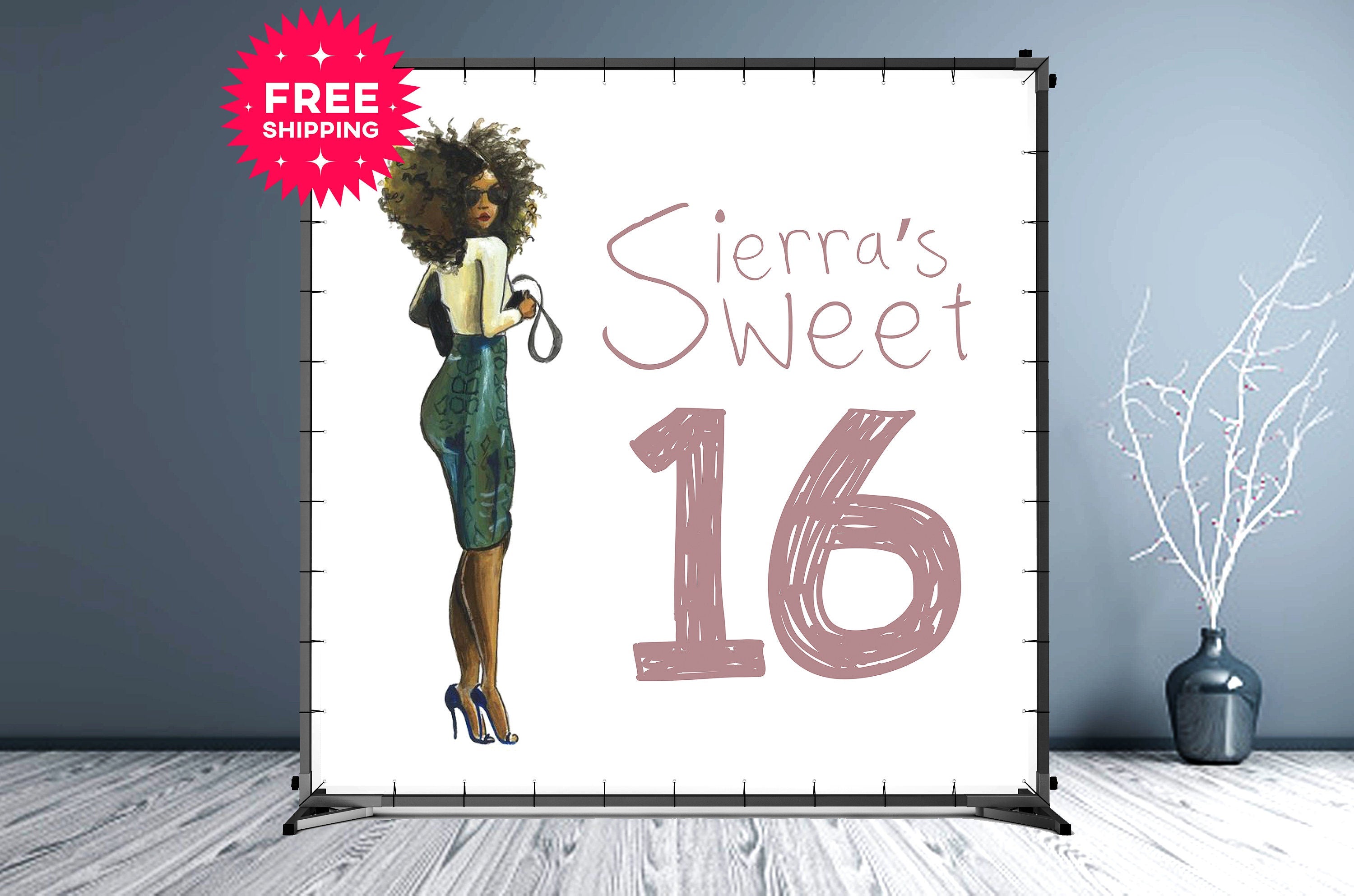 Sweet 16 Custom Vinyl Backdrop - Hue Design Group