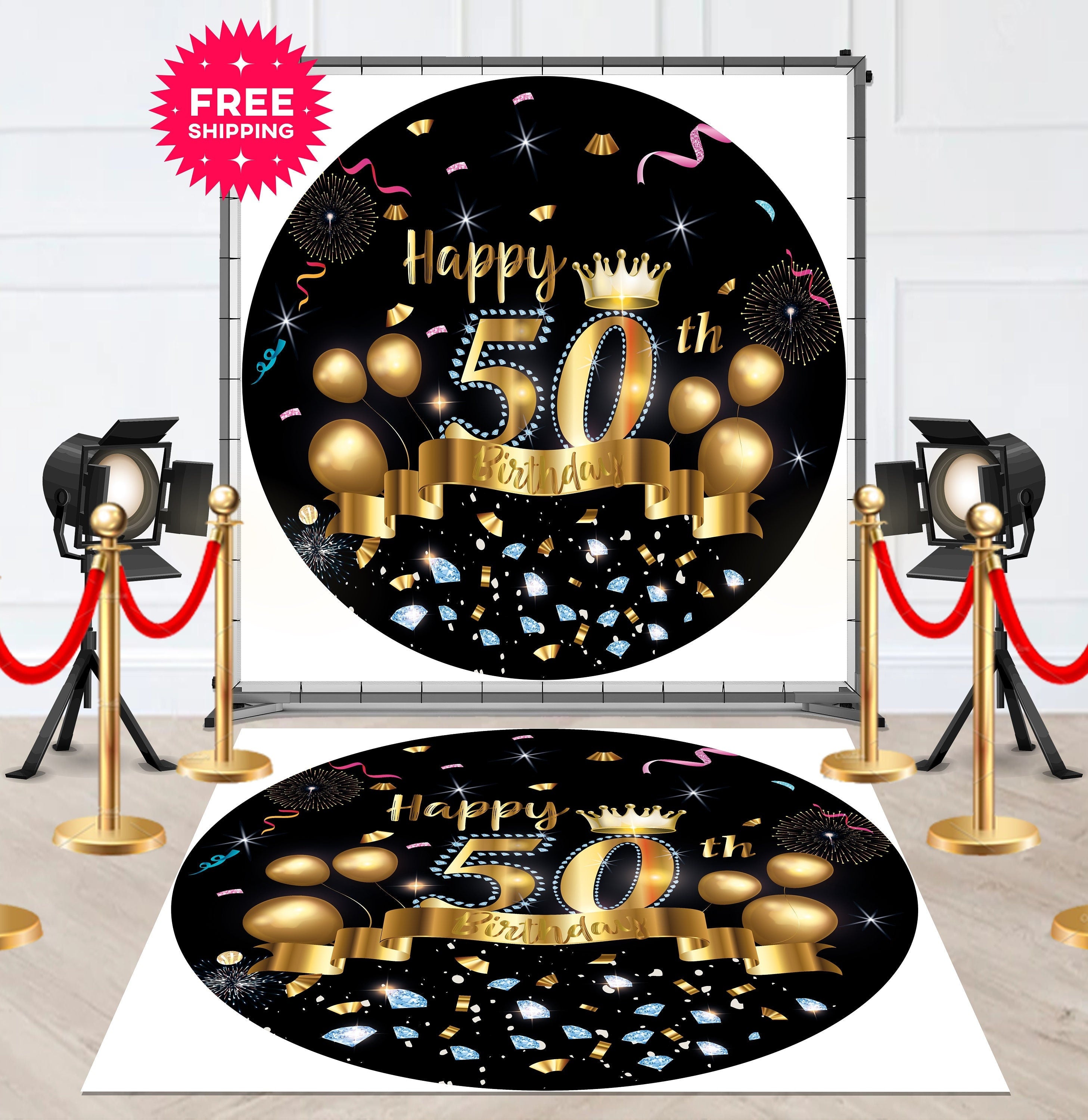 50th Birthday Removable Floor Decal Runner with Diamonds - Hue Design Group
