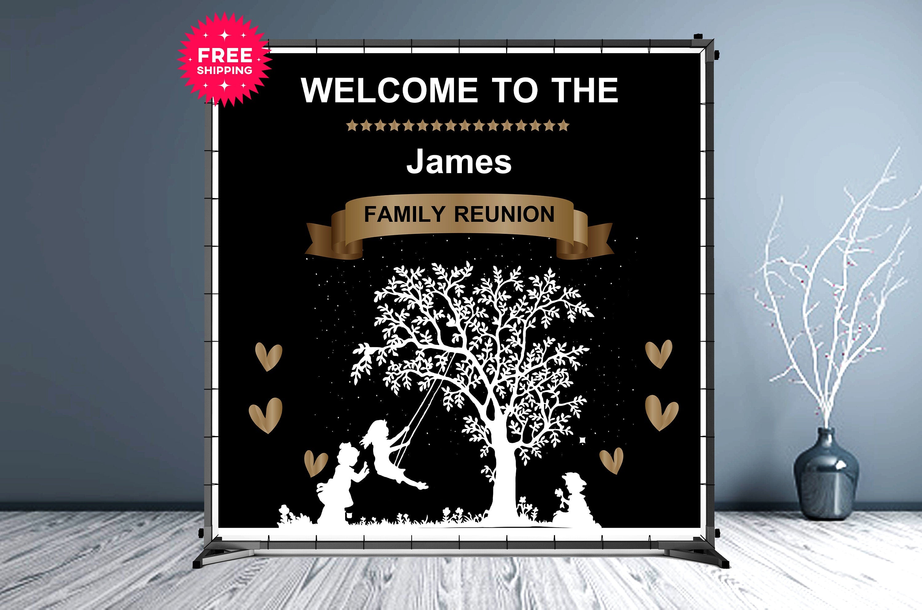 Family Reunion Custom Vinyl Backdrop with Family Tree - Hue Design Group