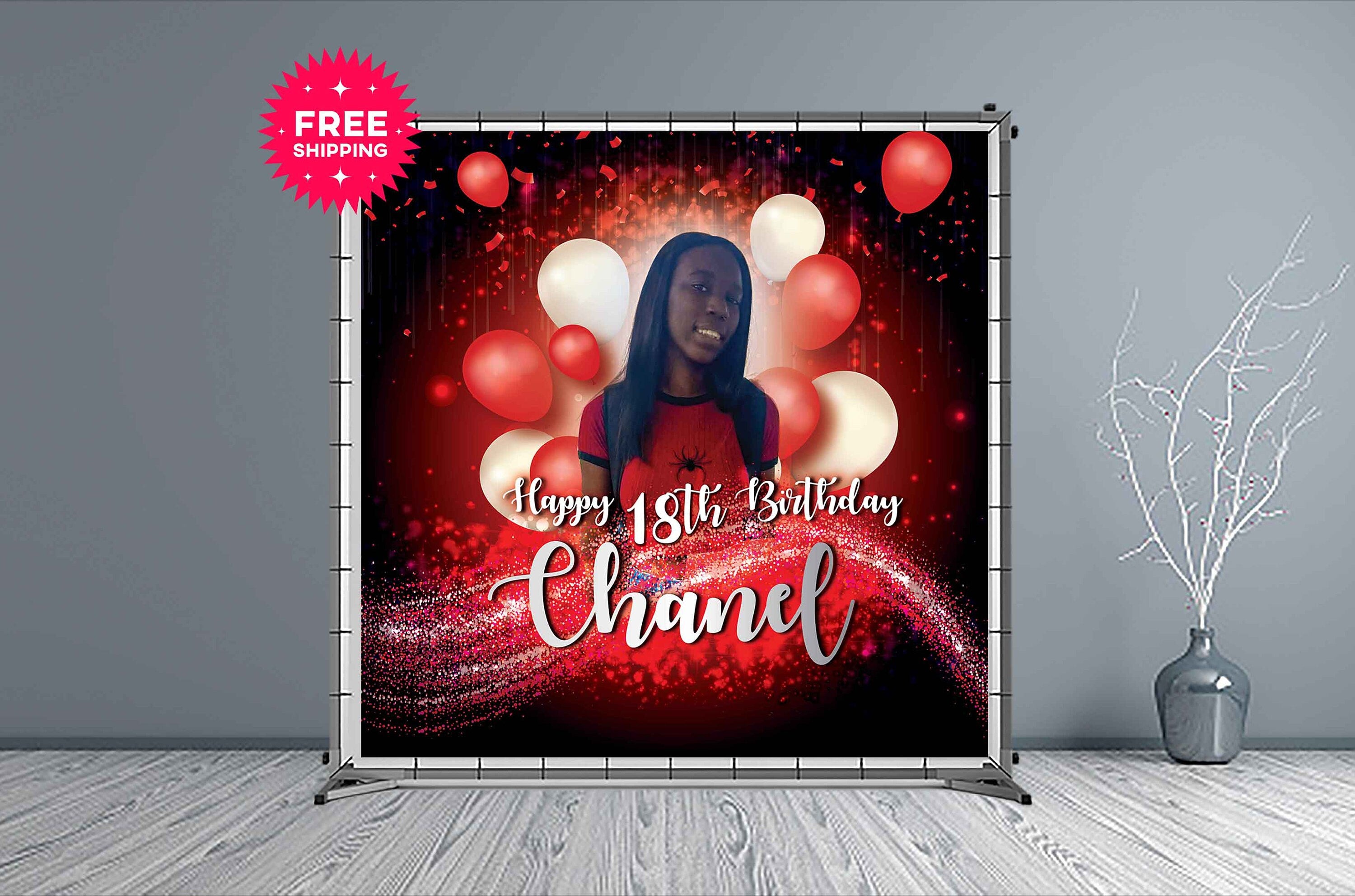 Red and Black 18th Birthday Custom Backdrop – Hue Design Group